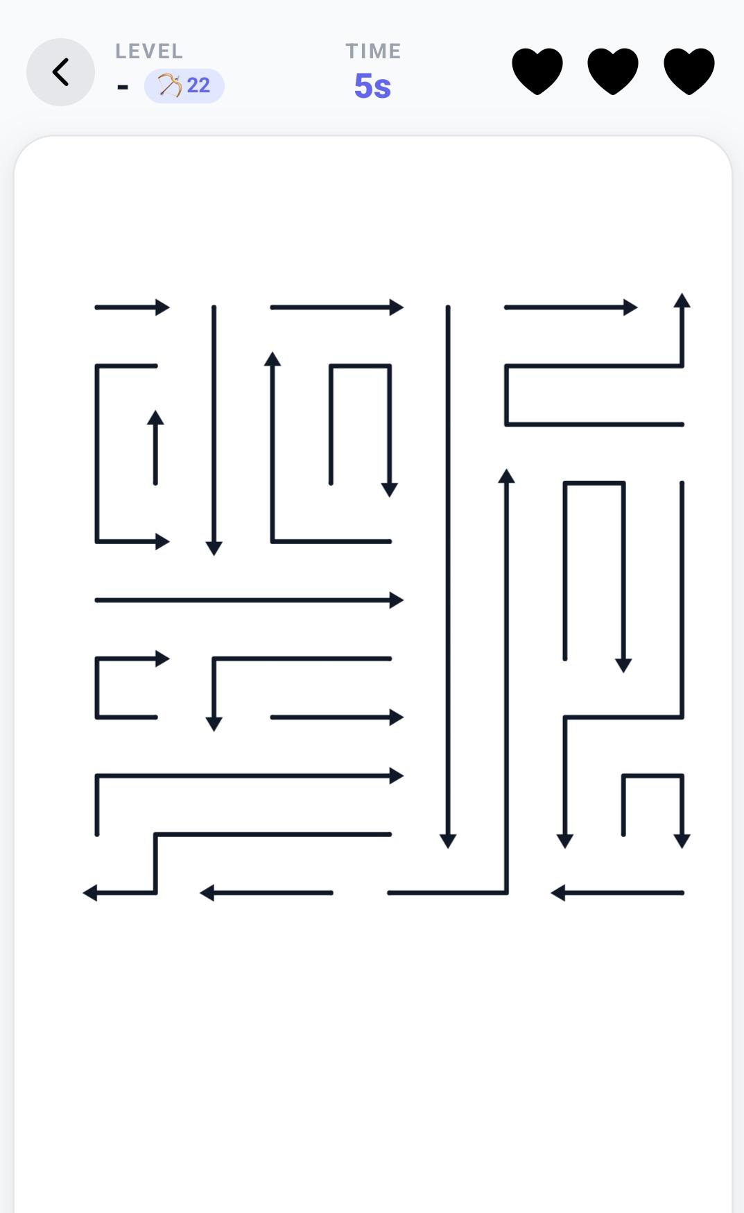 Puzzle Arrow gameplay showing an arrow puzzle grid